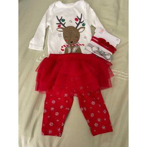 Carter’s Holiday Reindeer Onesie / Sparkle Snowflake TuTu Leggings / Headbands